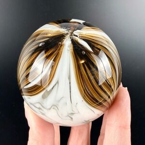 VTG Elwood Glass Co Paperweight Signed Peacock Brown White Controlled Swirl‎